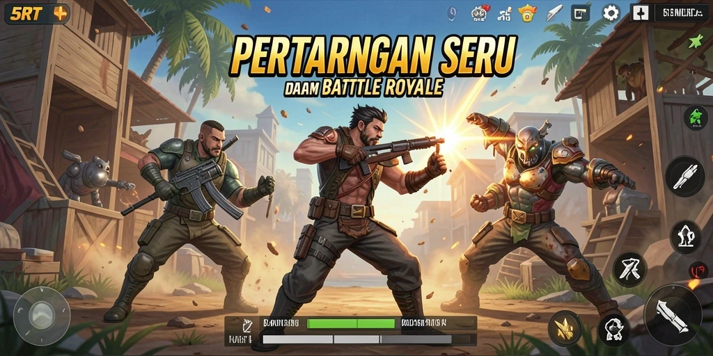 Screenshot utama 5RT menunjukkan aksi penuh laga di arena Battle Royale.