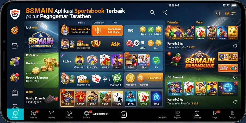 Tampilan antarmuka aplikasi 88MAIN yang menarik untuk Sportsbook.