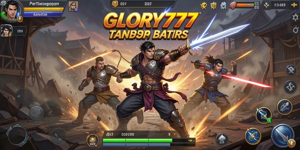 Screenshot utama GLORY777 menampilkan aksi pertarungan yang intens.