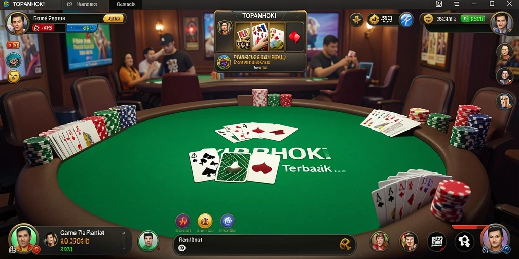 Screenshot gameplay TOPANHOKI menampilkan suasana permainan Poker yang seru dan menegangkan.