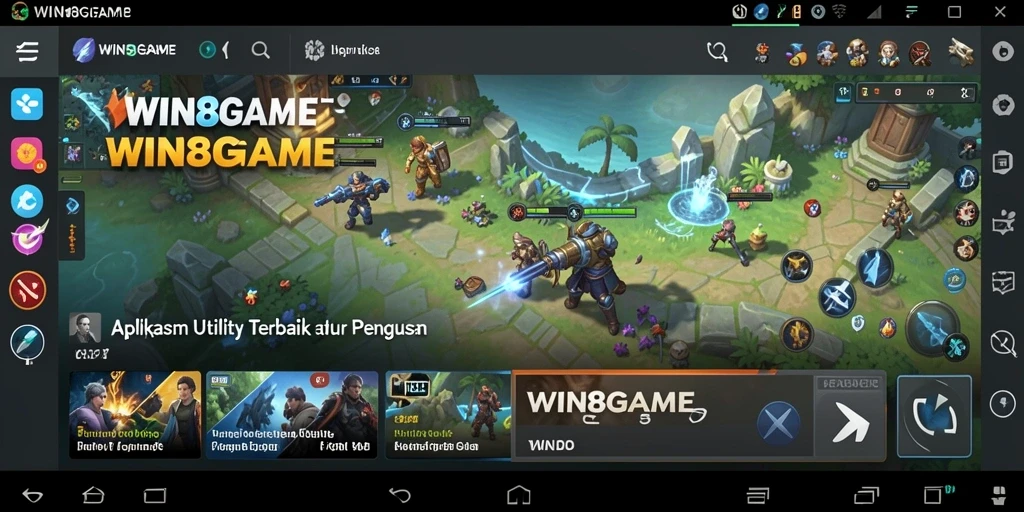 Tampilan utama WIN8GAME menunjukkan fitur-fitur Utility yang bermanfaat.